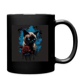 Siamese cat with red rose - Full Colour Mug - black - Right