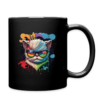 Lustige Katze mit Sonnenbrille Katzenliebhaber - Tasse einfarbig - Schwarz - Rechts