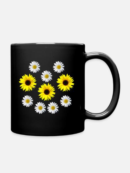 Sonnenblume und Margeriten Blüte, floral, Blume - Tasse einfarbig - Schwarz