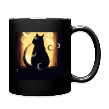 Silhouette einer Katze in goldenem Licht - Tasse einfarbig - Schwarz - Rechts