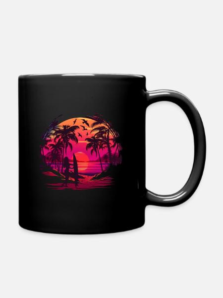 Retro Palmen Sonne Urlaub Summer - Tasse einfarbig - Schwarz