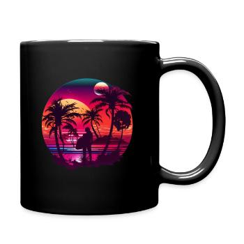 Retro Palmen Sonne Urlaub Sommer - Tasse einfarbig - Schwarz - Rechts