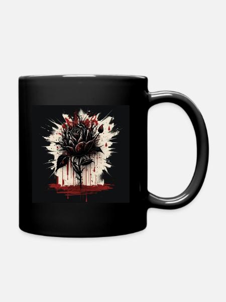 Schwarze Rose Kunst - Tasse einfarbig - Schwarz