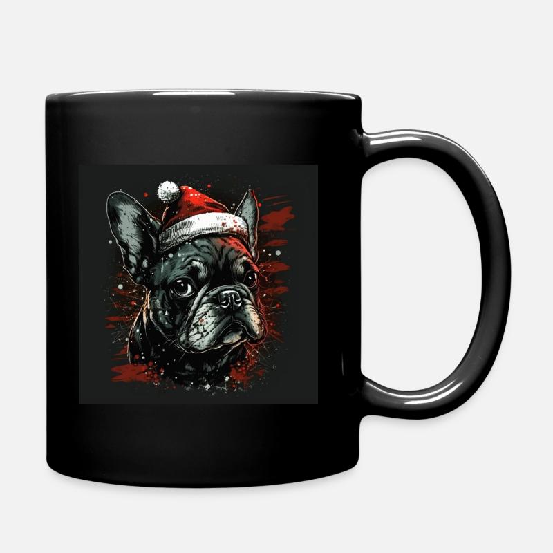 Bouledogue français avec chapeau de Père Noël - Mug uni - noir