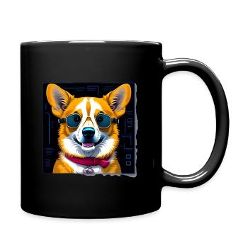 Corgi avec des lunettes de soleil - Mug uni - noir - Droite