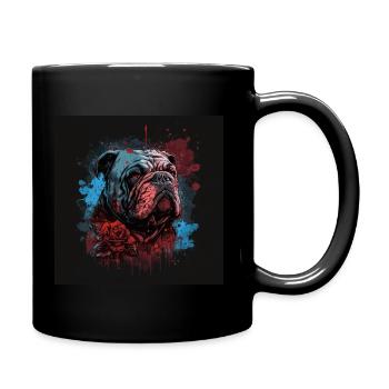 English bulldog with red roses - Full Colour Mug - black - Right