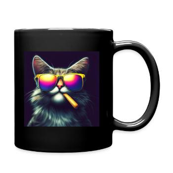 Chat cool avec des lunettes de soleil jaunes et un cigare - Mug uni - noir - Droite