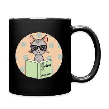 Chat mignon gris avec lunettes - Mug uni - noir - Droite