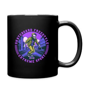 Cool Skull Skeleton Skateboard Skater - Full Colour Mug - black - Right