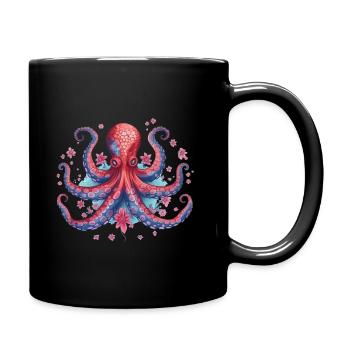 Blühender Oktopus - Tasse einfarbig - Schwarz - Rechts