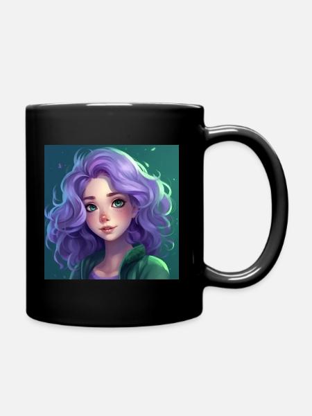 Girl in violet and green - Full Colour Mug - black
