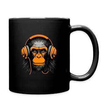 Monkey with Headphones - Tasse einfarbig - Schwarz - Rechts