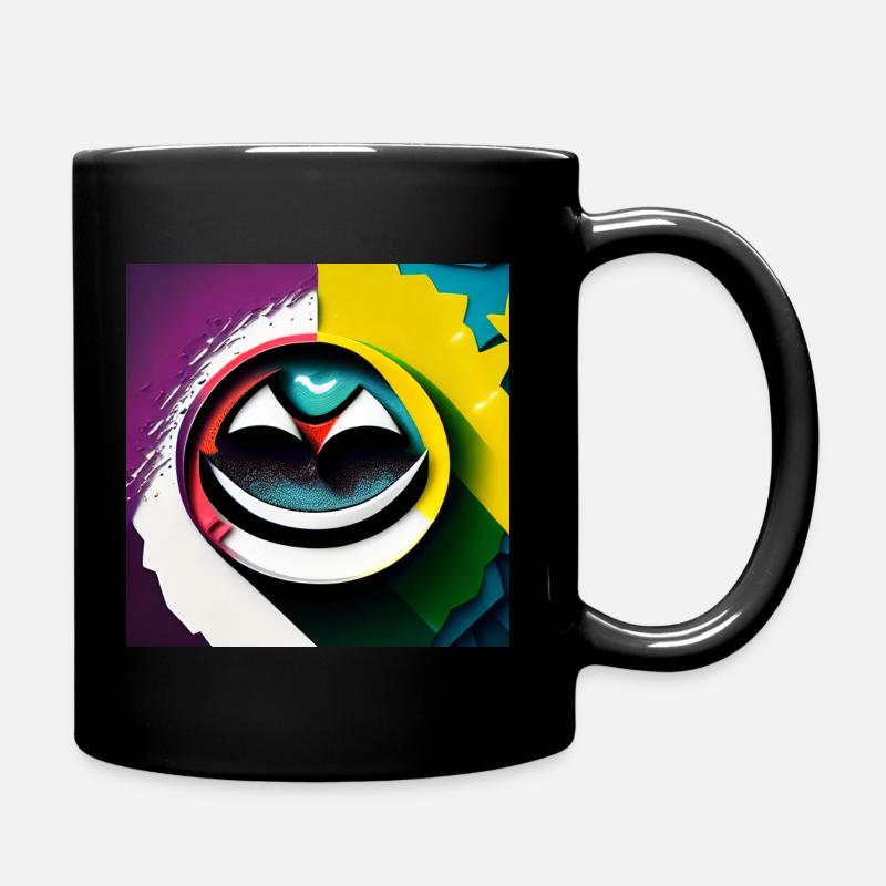 Abstraktes, glückliches Lächeln auf einem Hintergrund aus Farbe - Tasse einfarbig - Schwarz