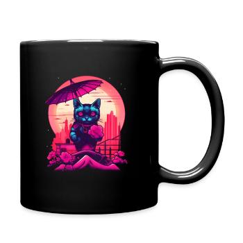 Synthwave japan Cat with umbrella - Tasse einfarbig - Schwarz - Rechts