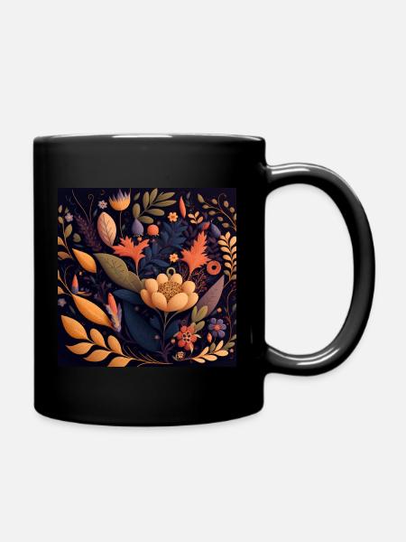 Botanicals Blumenmuster - Tasse einfarbig - Schwarz
