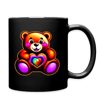 Süßer Teddybär mit Herz in bunt regenbogenfarben - Tasse einfarbig - Schwarz - Rechts