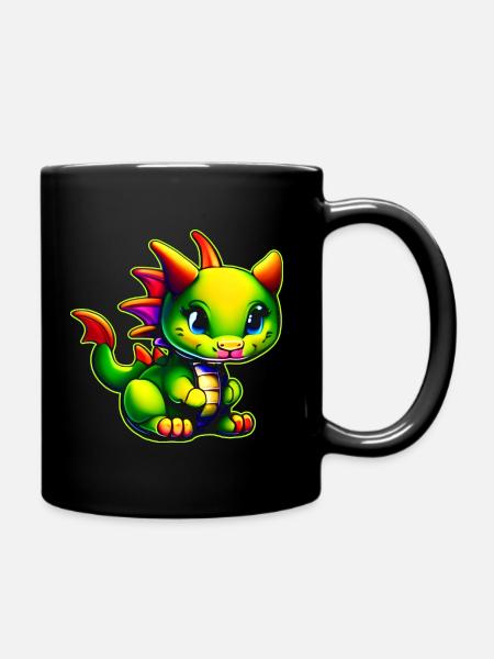 Kleiner süßer grüner Fantasy Drache - Tasse einfarbig - Schwarz