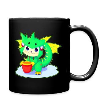 Frecher niedlicher grüner Fantasy Drache - Tasse einfarbig - Schwarz - Rechts