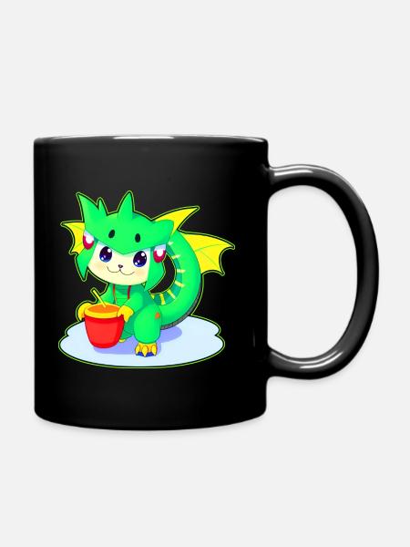 Frecher niedlicher grüner Fantasy Drache - Tasse einfarbig - Schwarz