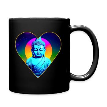 Bunter Buddha in Chakra Farben in Herzform - Tasse einfarbig - Schwarz - Rechts