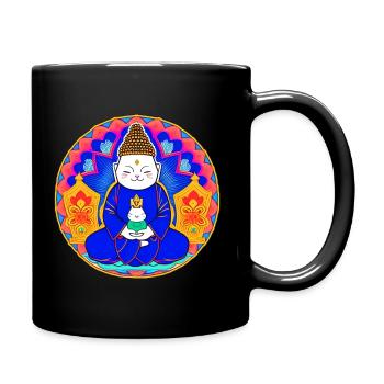 Symbole Bouddha avec chat - Mug uni - noir - Droite