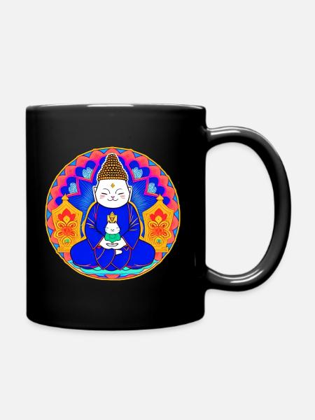 Symbol Buddha mit Katze - Tasse einfarbig - Schwarz