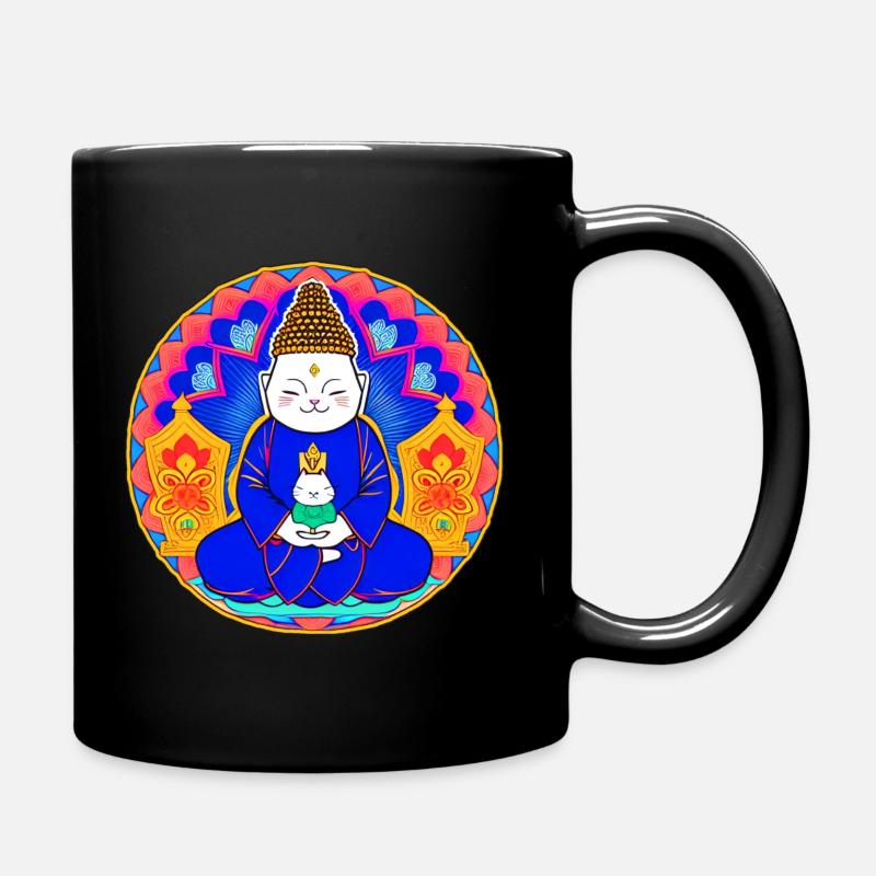 Symbol Buddha mit Katze - Tasse einfarbig - Schwarz