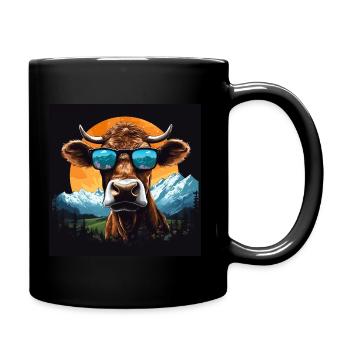 A cow in sunglasses in the mountains - Full Colour Mug - black - Right