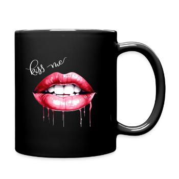 Kiss Me Lippen Kussmund Geschenk - Tasse einfarbig - Schwarz - Rechts