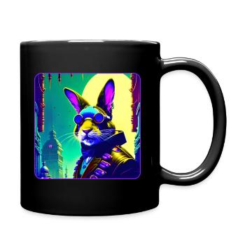 Cool crazy steampunk bunny with aviator goggles - Full Colour Mug - black - Right