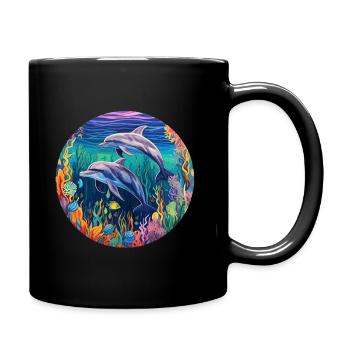 Delphin -lebendige Farben - Prismatische Tiefen - Tasse einfarbig - Schwarz - Rechts