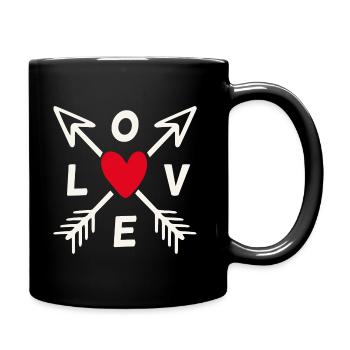 Love mit Pfeilen und rotem Herz - Tasse einfarbig - Schwarz - Rechts