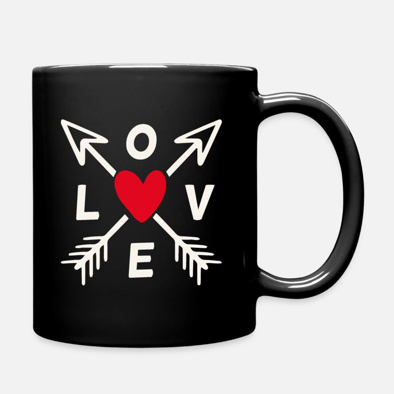 Love mit Pfeilen und rotem Herz - Tasse einfarbig - Schwarz