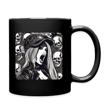 Coole Heavy Metal Frau mit Totenköpfen Gothic - Tasse einfarbig - Schwarz - Rechts