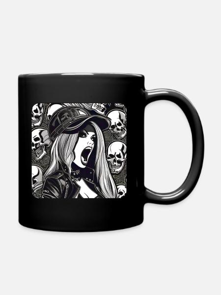 Cool Heavy Metal Woman avec Skulls Gothic - Mug uni - noir