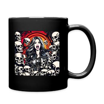 Coole Heavy Metal Frau mit Totenköpfen Gothic - Tasse einfarbig - Schwarz - Rechts