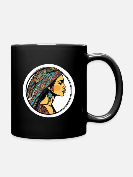Sticker Hippie Girl - Tasse einfarbig - Schwarz
