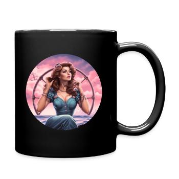 Belle femme au bord de la mer en style pin-up - Mug uni - noir - Droite