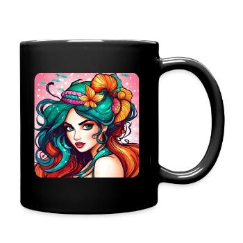Niedliche Meerjungfrau mit Muscheln Comic Anime - Tasse einfarbig - Schwarz - Rechts