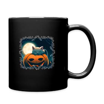 Petit chat sur citrouille - Mug uni - noir - Droite