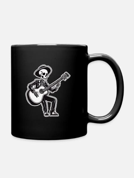 Guitar playing Skeleton - Full Colour Mug - black
