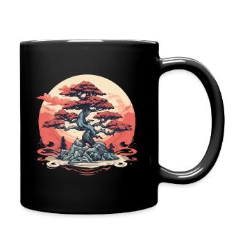 Bonsai Baum Sonnenuntergang - Tasse einfarbig - Schwarz - Rechts