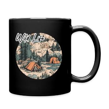 Forêt / Sauvage / Tente / Nature sauvage / Arbres / Vie - Mug uni - noir - Droite