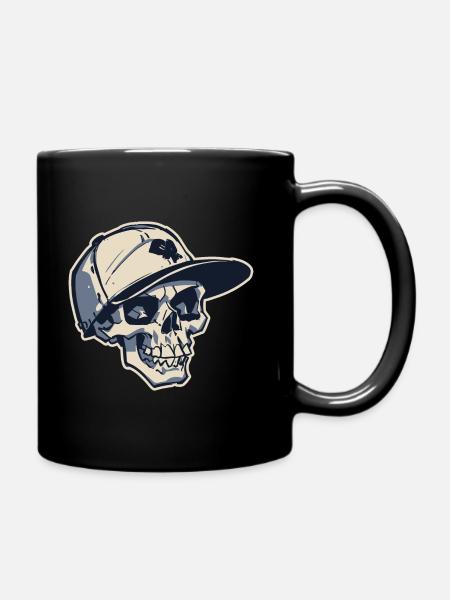 Totenkopf mit Snapback Hut (Stroke) - Tasse einfarbig - Schwarz