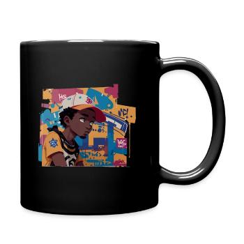 Black Kid in front of Graffiti Background - Full Colour Mug - black - Right