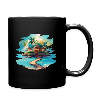 Tropical Island with cosy huts - Full Colour Mug - black - Right