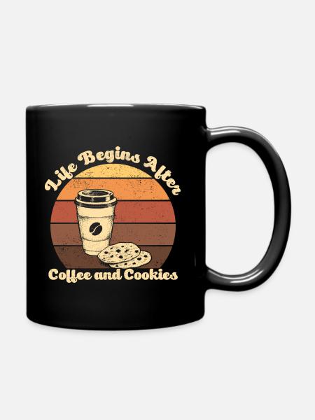 Retro Life Begins After Coffee And Cookies Vintage - Full Colour Mug - black