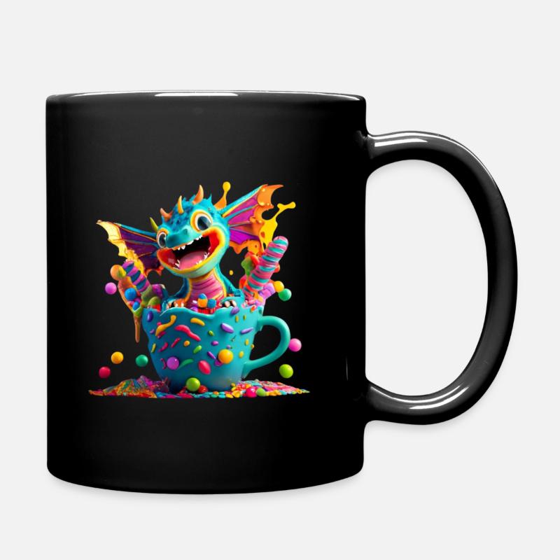 Süßer Babydrache in einer Tasse voller Süßigkeiten - Tasse einfarbig - Schwarz