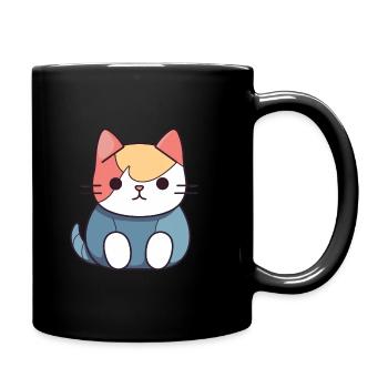 Katze - Kawaii Style - Tasse einfarbig - Schwarz - Rechts