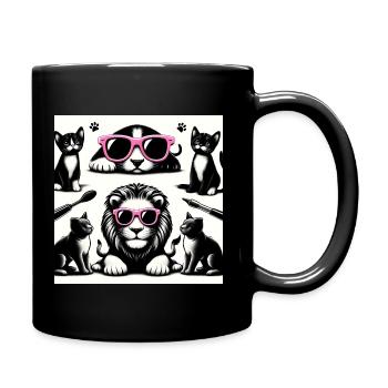 Löwe und Katze - Tasse einfarbig - Schwarz - Rechts